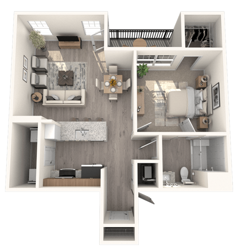 Floor plan for 1 bed, 1 bath, 779 sqft
